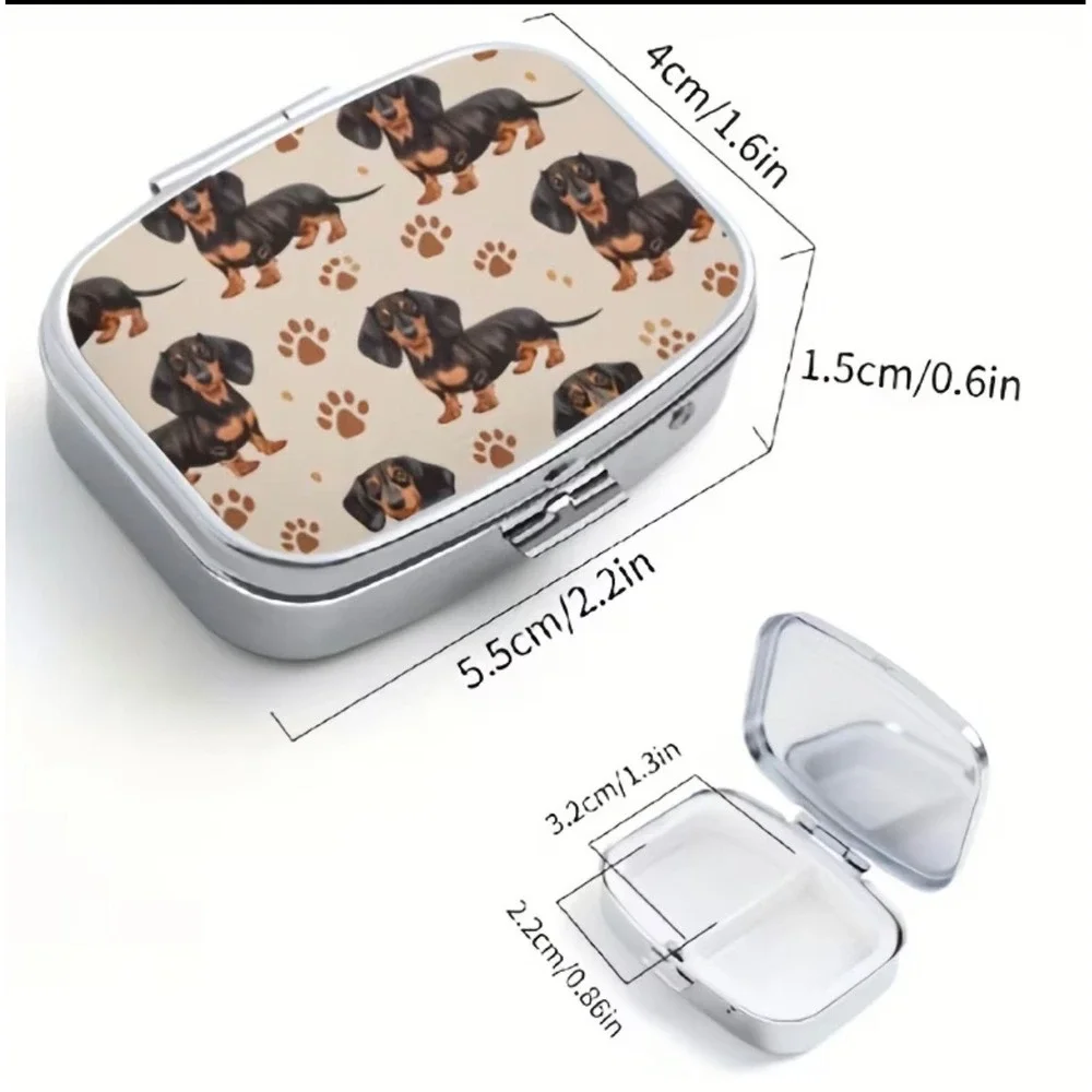 Dachshund Pill Box Unisex Small Cream New Dog Print Case
